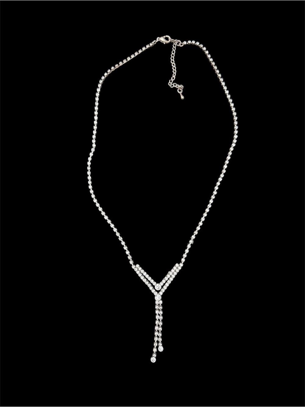 Elegant Estate Vintage Silver Crystal Y-Chain Necklace - Women Jewelry
